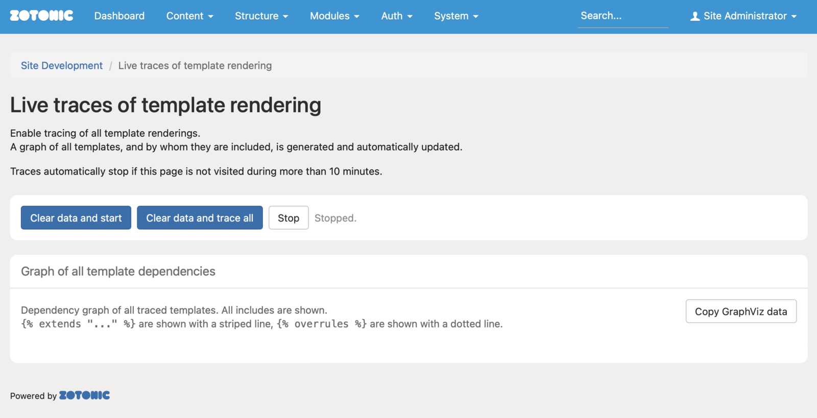Live tracing of templates