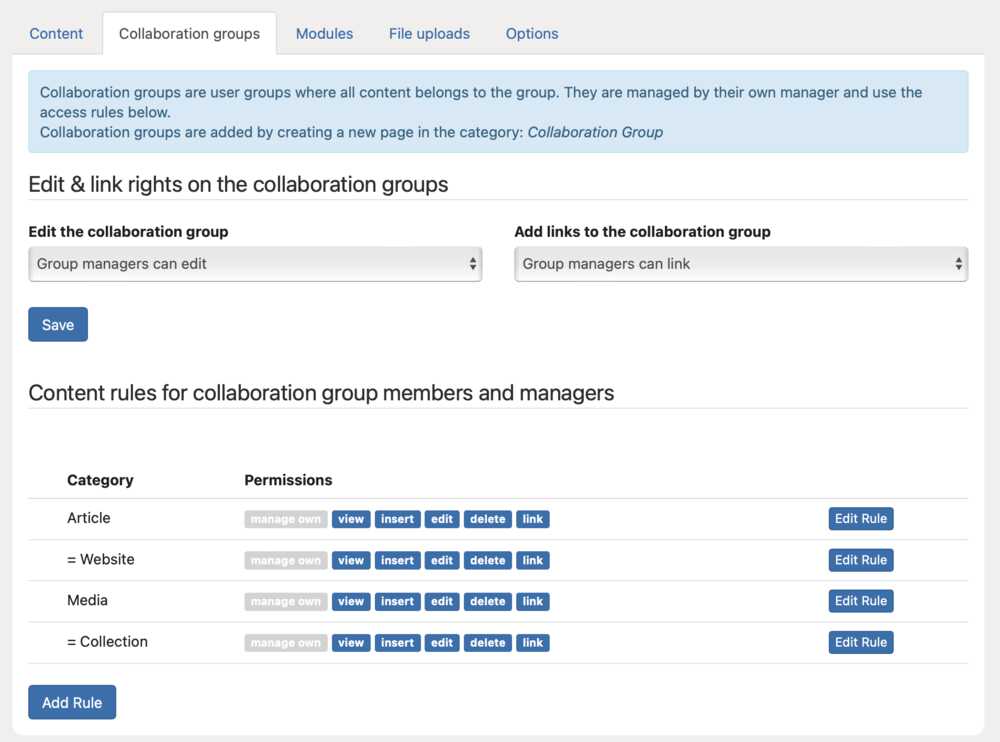 Define ACL rules for Collaboration Groups