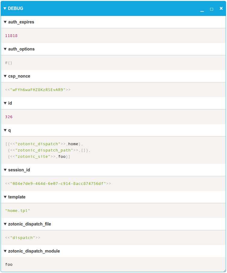 Debug output with expanded variable nodes