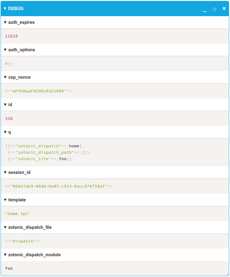 Debug output with expanded variable nodes